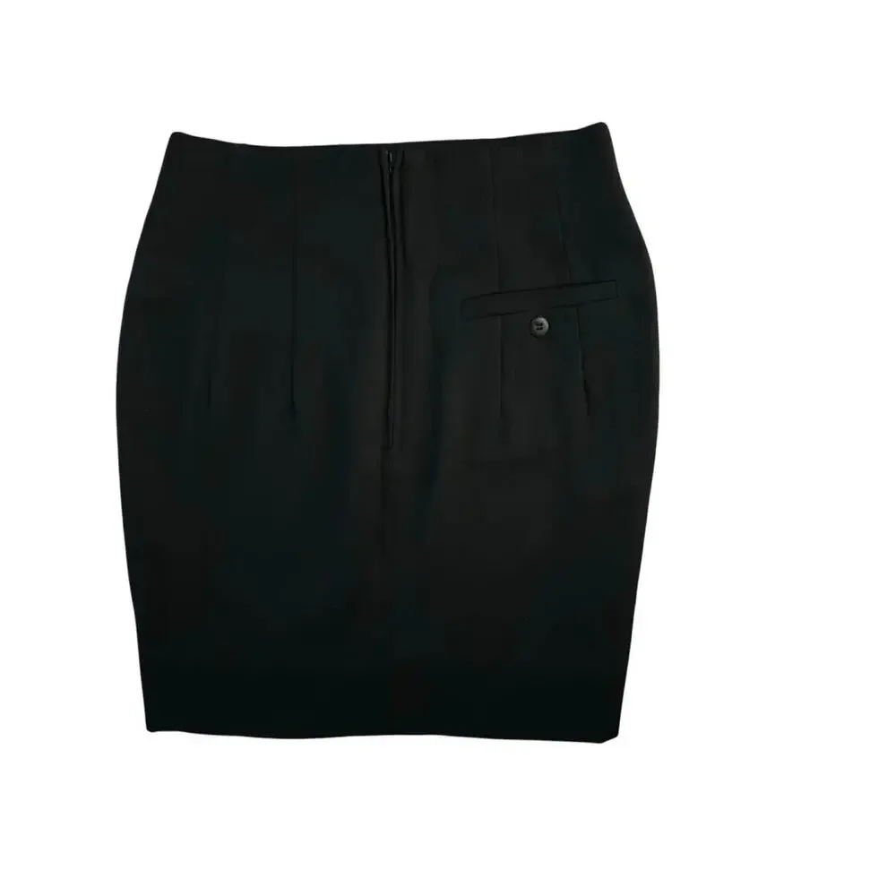 Black Pencil Mini Skirt with Pleated Front